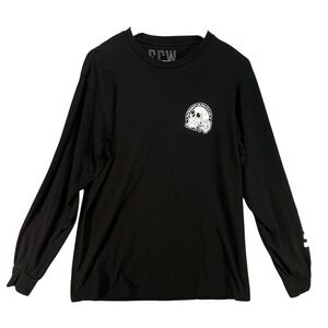 SCW Black‎ Skull Rose Graphic Long Sleeve Tee Skater Punk Shirt Size Large